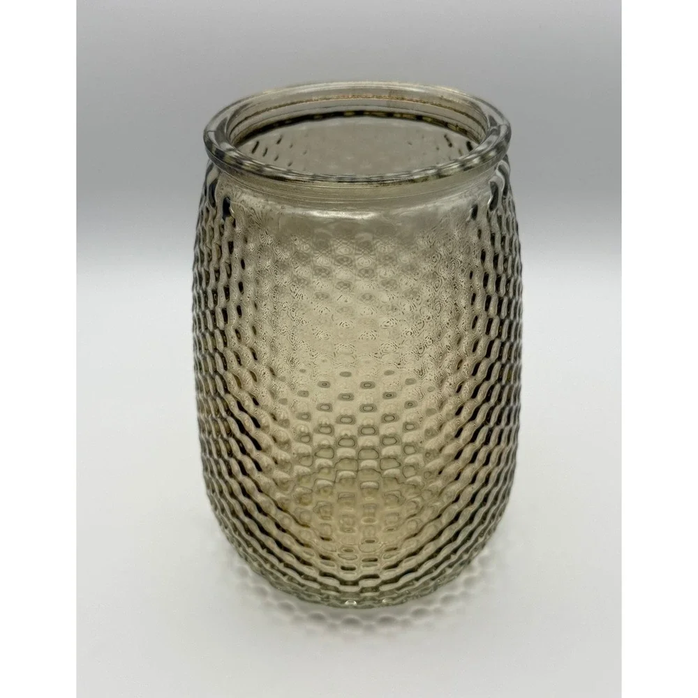 Smoky Grey Hobnail Glass Hurricane Candle Holder Textured Honeycomb Vase